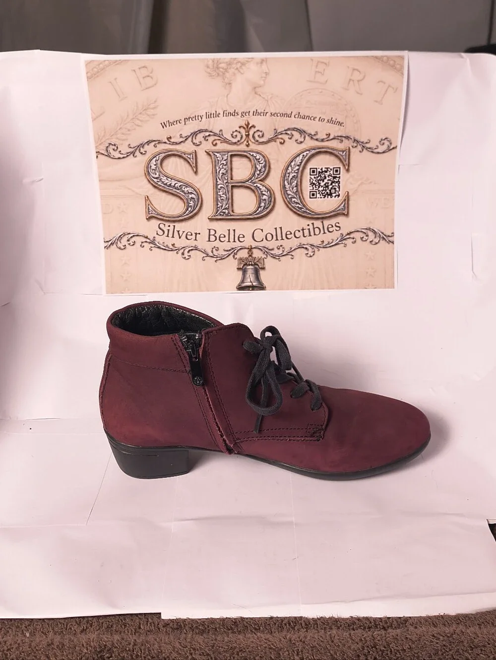 Bussola Pavia Mulberry Suede Lace Up Zip Ankle Boots EU 38 US 7.5-8